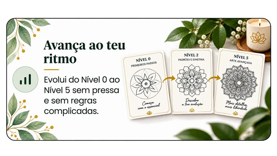 Avança ao teu ritmo — Evolui do Nível 0 ao Nível 5 sem pressa e sem regras complicadas.