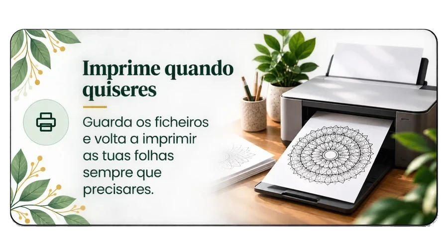 Imprime quando quiseres — Guarda os ficheiros e volta a imprimir as tuas folhas sempre que precisares.