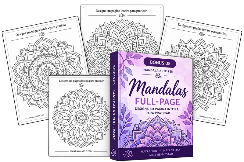 Mockup do bónus 5 — Mandalas em Página Inteira